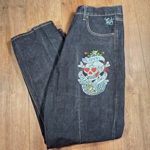 Vintage Ed Hardy Jeans Men’s 38x32 Embroidered Denim Skull Love Kills Slowly Y2K